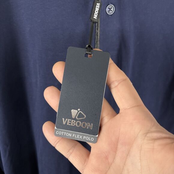Veboon Mens Dynamic Flex Long Sleeve Cotton Flex Polo, Navy Blue, 3XL NWT - Picture 2 of 7